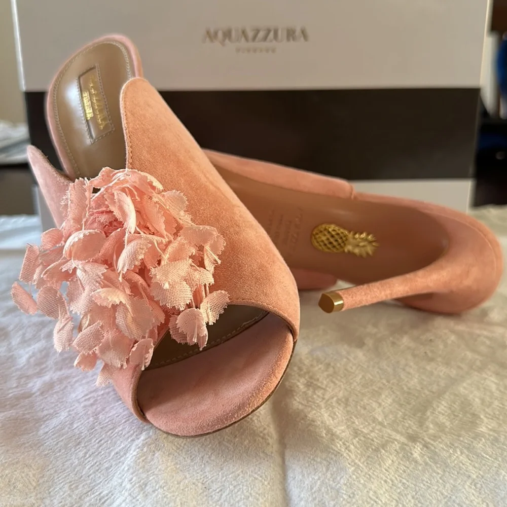 Aquazurra Pink Suede Mules - Picture 6 of 6